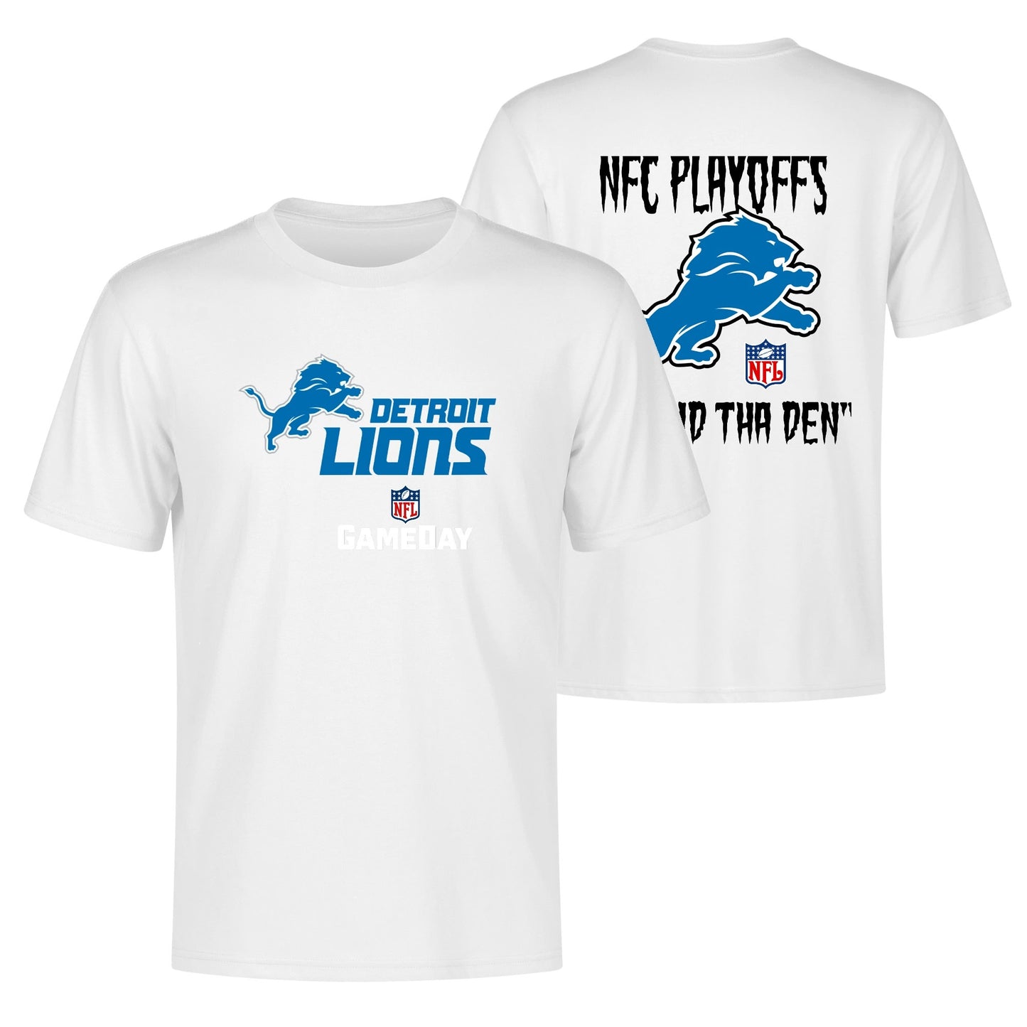 Detroit Lions Playoffs Unisex Cotton Front & Back Printing T-Shirt